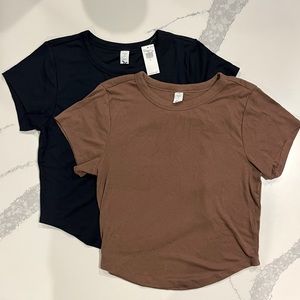 Bundle! x2 Old Navy Ultra Lite Crop Rib Tee Shirt Navy and Brown. NWT + Like New